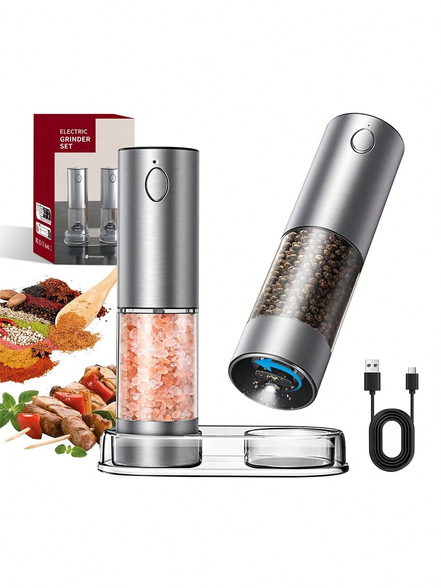 Kitchen Gadgets Gift Ideas - 2-Piece Electric Salt Pepper Grinder Set,